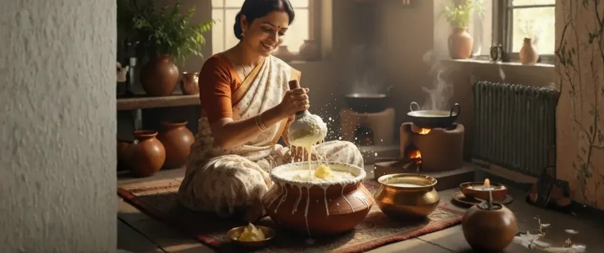 Churning ghee by the bilona method