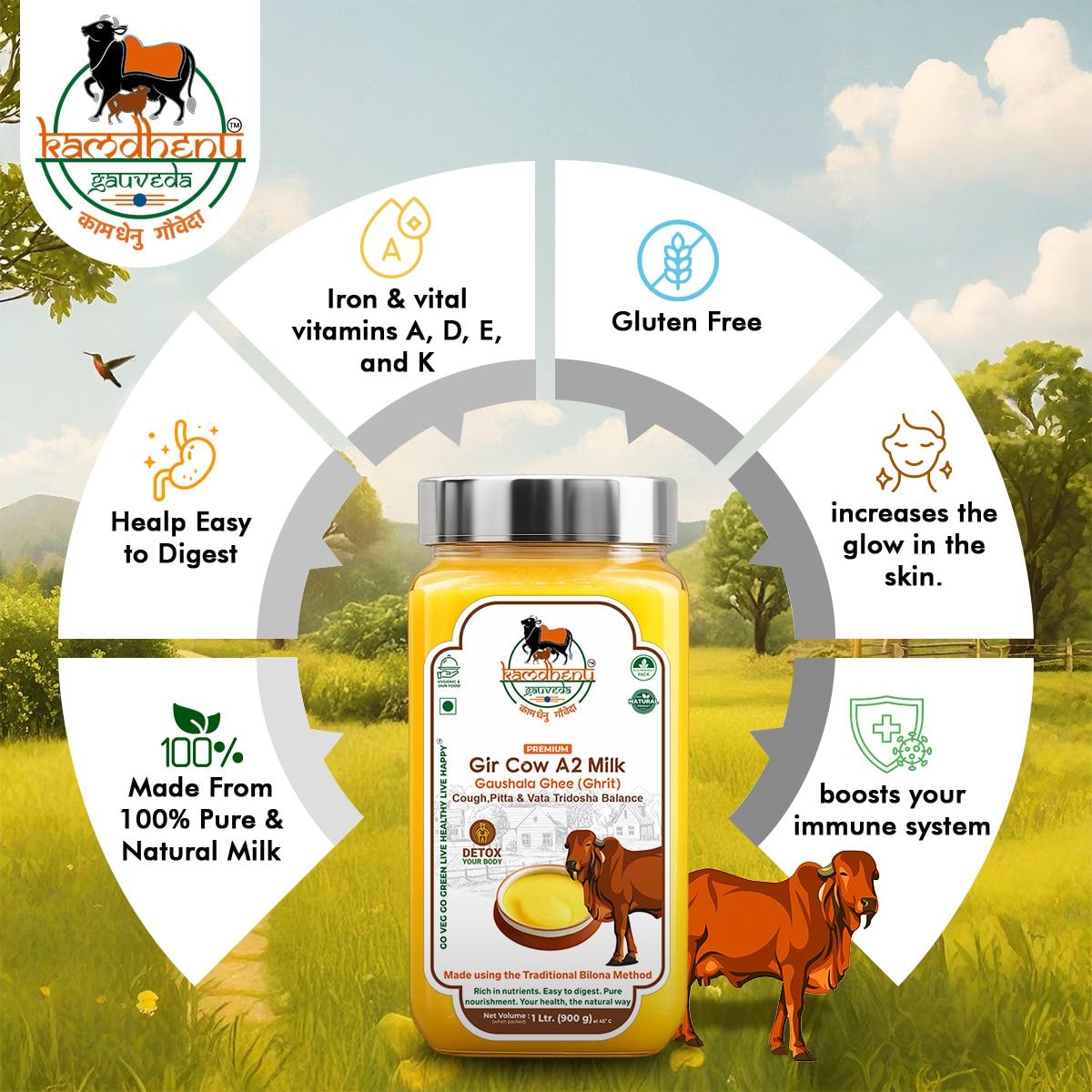 A2 Gaushala Gir Cow Ghee – Pure Bilona Desi Ghee 1kg
