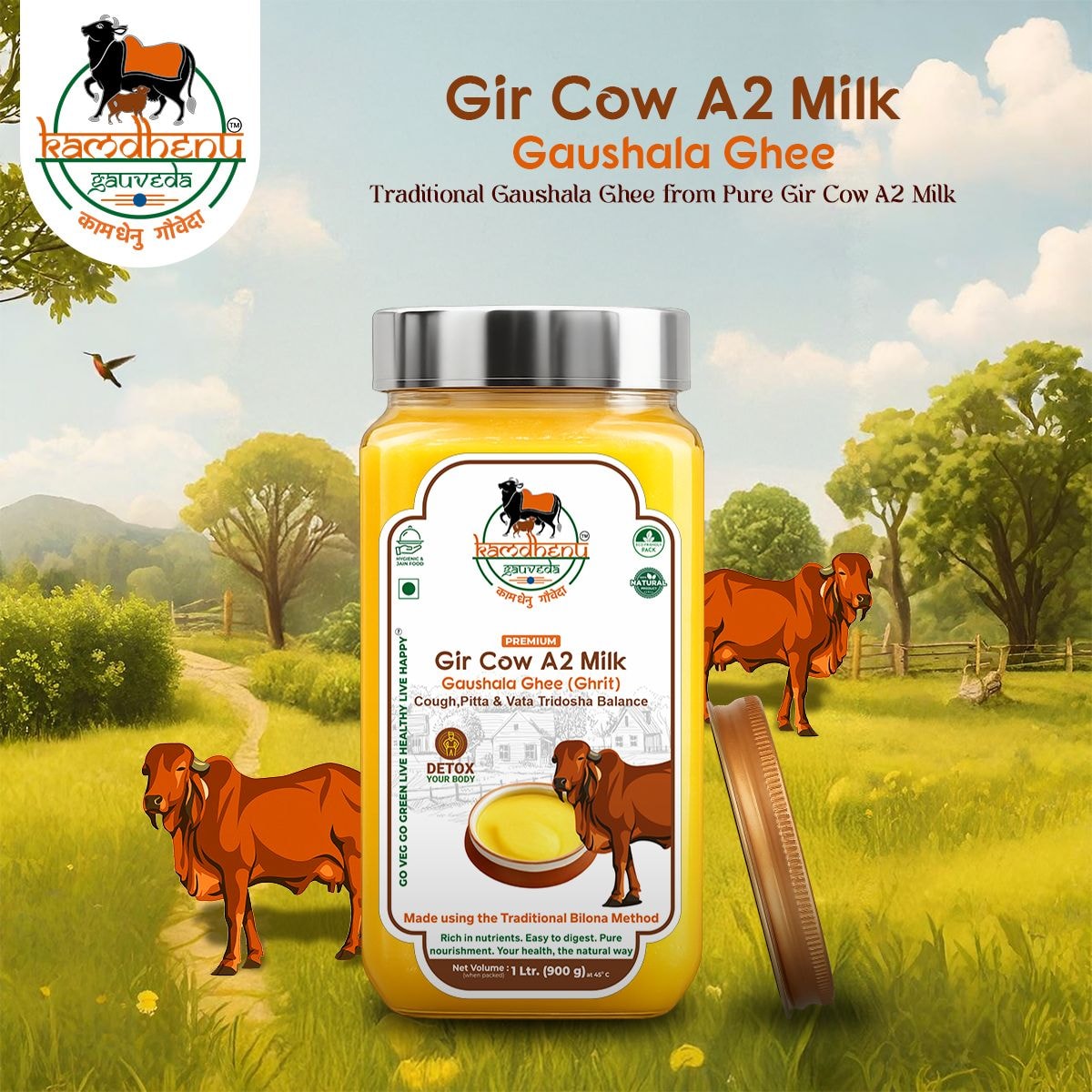 A2 Gaushala Gir Cow Ghee – Pure Bilona Desi Ghee 1kg